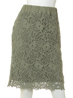コットンレースカラータイトスカート/KHAKI