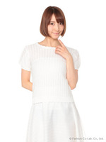 コットンレースパフ袖透かし柄ニット/オフホワイト