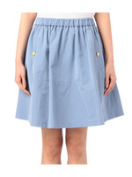 ゴールドボタン付きフレアスカート/ブルー系(090)