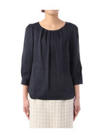 サテンタックブラウス/ネイビー(093)