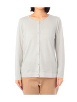 サテン切り替えクルーネックカーディガン/ブラック(019)