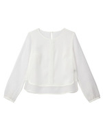 シースルー切り替えクルーネックブラウス/ネイビー(293)