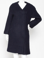 シャギー中綿ノーカラーコート/ネイビー