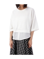 シャツレイヤード風七分袖カットソー/グレー系(013)