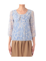 シャドーフラワープリントフリルブラウス/ブルー系(191)