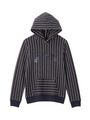 ストライプ×ロゴフーデッドプルオーバー/ネイビー(393)