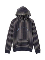 ストライプ×ロゴフーデッドプルオーバー/ネイビー(393)