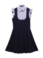 ストライプシャツ付きカットワンピース/ブラック