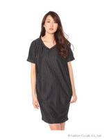 ストライプスムースワンピース/ネイビー