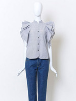 ストライプフレアスリーブスキッパーシャツ/ブルー