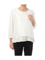 チェックジャカード七分袖ブラウス/ピンク(072)