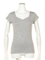 ハートネックTシャツ/グレー