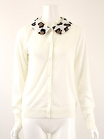 ヒョウ襟付カーデ/PK