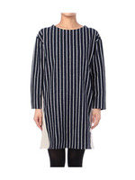 ピンストライプ配色切り替えワンピース/ネイビー(393)