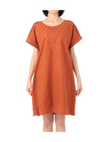 フラワー刺しゅう入りワンピース/オレンジ系(041)