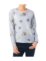 フラワー柄クルーネックニットソー/ライトブルー(191)