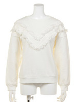 フリンジLINEトレーナー/ベージュ