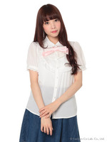 フロントフリル半袖ブラウス/ブルー