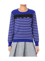 ブラックレースボーダーニットプルオーバー/ブルー系(392)