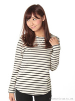 ボーダー裏毛ロンT/チャコールグレー