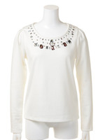 モノトーンビジュー長袖TOPS/ブラック