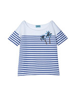 ヤシの木プリントボーダーTシャツ/レッド