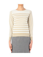 リネン混ボーダーニットプルオーバー/ベージュ系(051)