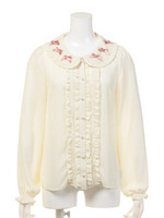 リボンカラーフリルブラウス/ピンク