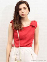 リボンショルダートップス/レッド