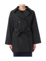 リボンベルト付きトレンチ風ハーフコート/ブラック(019)