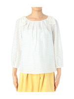 リボン使いシースルーボーダーブラウス/ホワイト(001)