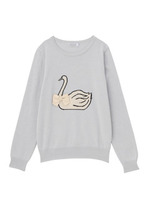 リボン付きスワン柄ニット/ネイビー(093)