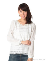 レースボーダーシフォントップス/オフホワイト
