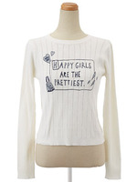 ロゴプリントリブニット/ベージュ