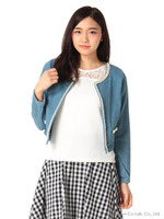 総レース切替トップス×パール装飾ジャケット/サックス