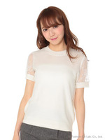 袖レース半袖プルオーバー/ラベンダー