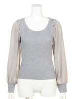 長袖シフォンリブニットPO/ライトグレー