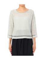 透かし七分袖ニットプルオーバー/イエロー系(031)