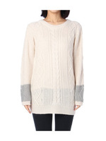 配色袖ケーブルチュニックワンピース/ピンクゴールド(005)