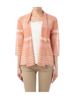 麻混ボーダーショールカーディガン/オレンジ系(367)