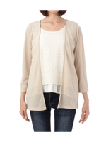 梨地カーディガン+レースタンクトップ/ベージュ系(003)