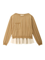 [L]ペプラムタンクトップつきストライプニット/キャメル(341)