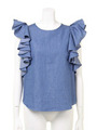デニムラッフルスリーブブラウス/IND