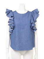 デニムラッフルスリーブブラウス/IND