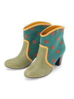 ドット柄ショートブーツ/グリーン系(023)