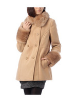 フェイクファーダブルボタンコート/ベージュ系(054)