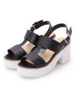 レザー調太ストラップサンダル/ブラック(019)