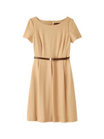 ウール切り替えタックワンピース/ベージュ(052)