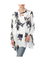 ビッグフラワー柄フレアブラウス/ライトグレー(011)