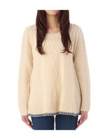 配色Aラインケーブルニット/オフホワイト(003)